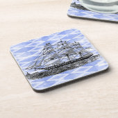 Antiek schip op blauw drankjes onderzetter (Linkerzijde)