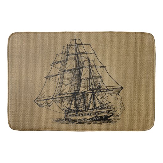 Antiek schip op rustieke namaak burlap badmat (Voorkant)