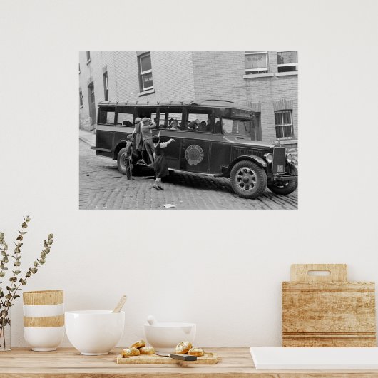 Antiek schoolbus, jaren dertig poster (Keuken)