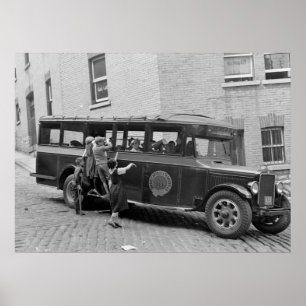 Antiek schoolbus, jaren dertig poster