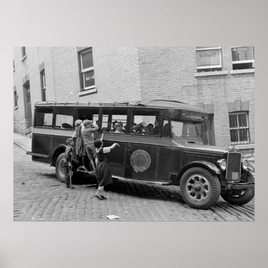 Antiek schoolbus, jaren dertig poster (Voorkant)