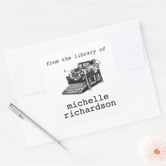 Antiek schrijfmachine bookplate vierkante sticker (Envelop)