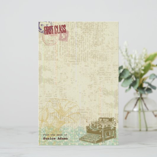 Antiek schrijfmachine  Ephemera Collage Briefpapier (Staand voorkant)