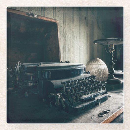 Antiek schrijfmachine Glazen Onderzetter (Voorkant)