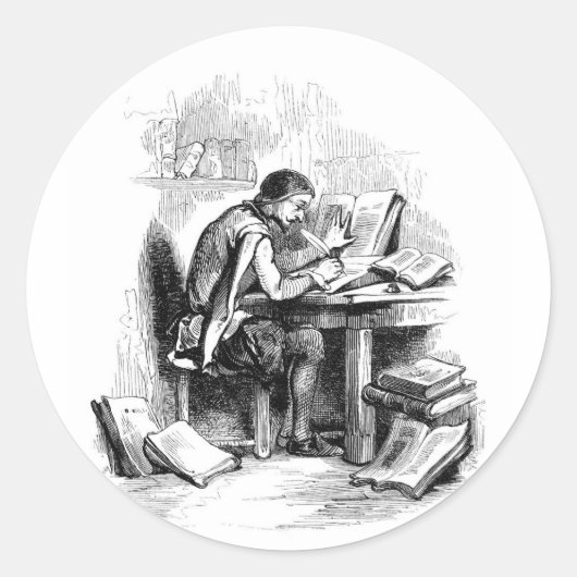 Antiek schrijver ronde sticker (Voorkant)