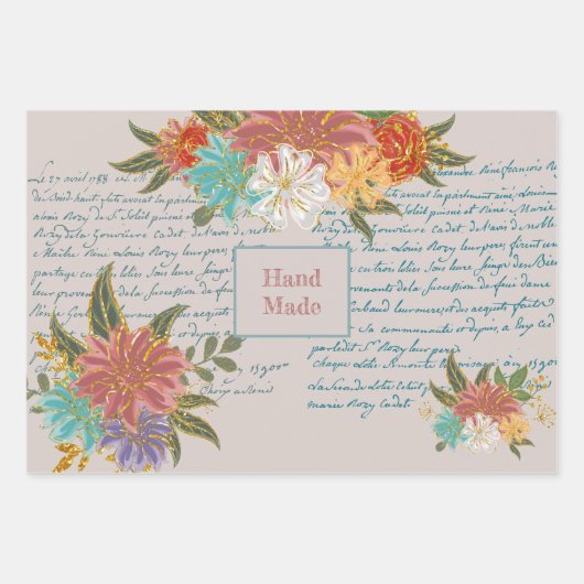 Antiek script botanisch Inpakpapier Vel (Voorkant 2)