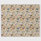 Antiek script & vlindercollage cadeaupapier (Vlak)