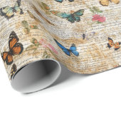 Antiek script & vlindercollage cadeaupapier (Rol Hoek)