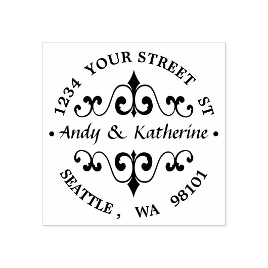 Antiek scroll retouradres rubberstempel (Afrduk)