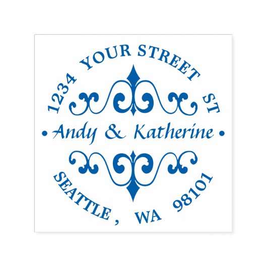 Antiek scroll retouradres zelfinktende stempel (Design)