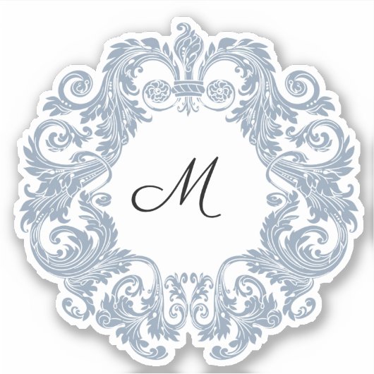 Antiek Scrollwork Stustblauw Sticker (Voorkant)