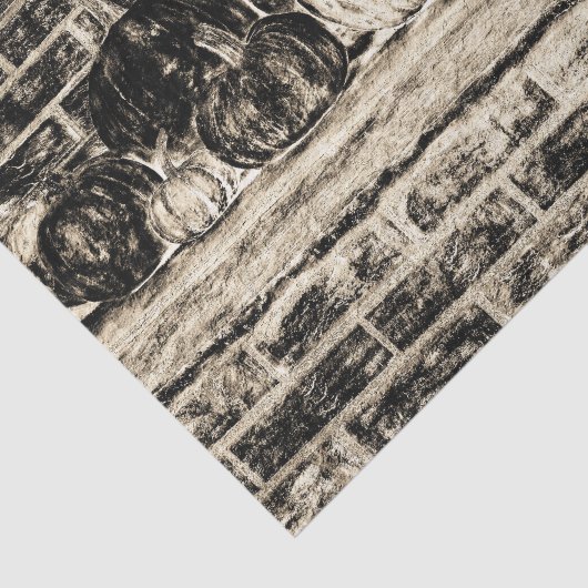  Antiek Sepia Autumn Pumpkins Brick Tissuepapier (Detail)