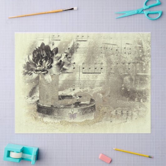  Antiek Sepia Beige Black — Muziek Tissuepapier (Craft)