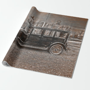  Antiek Sepia Black oude ritse auto Cadeaupapier