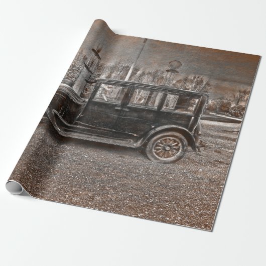 Antiek Sepia Black oude ritse auto Cadeaupapier (Uitgerold)