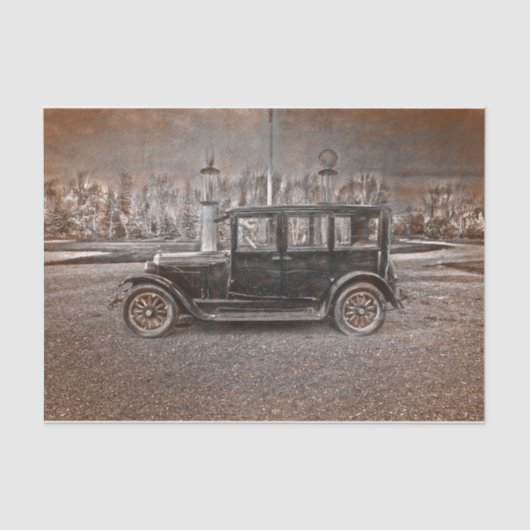 Antiek Sepia Black oude ritse auto Tissuepapier (Voorkant)