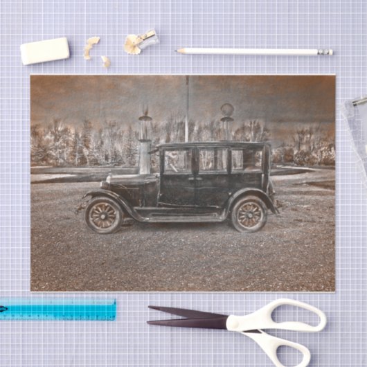 Antiek Sepia Black oude ritse auto Tissuepapier (Craft)