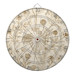 Antiek Sepia Botanisch Lijn Kunst Bloemmotief Dartbord