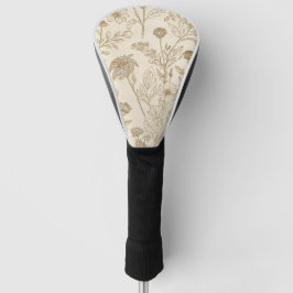 Antiek Sepia Botanisch Lijn Kunst Bloemmotief Golfheadcover