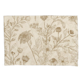 Antiek Sepia Botanisch Lijn Kunst Bloemmotief Kussensloop