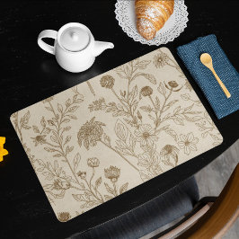 Antiek Sepia Botanisch Lijn Kunst Bloemmotief Placemat