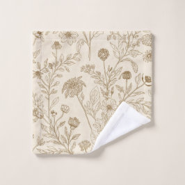 Antiek Sepia Botanisch Lijn Kunst Bloemmotief Washandje