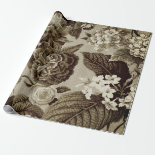 Antiek Sepia Brown botanische tuimsteen Cadeaupapier