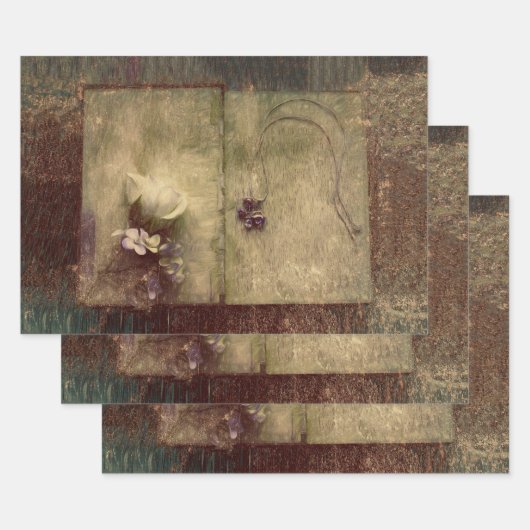 Antiek Sepia Brown Floral Old Texture Inpakpapier Vel (Set)