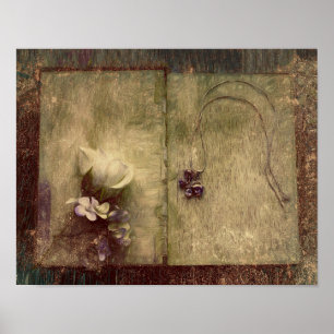  Antiek Sepia Brown Floral Old Texture Poster