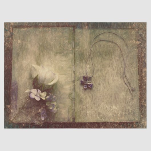  Antiek Sepia Brown Floral Old Texture Tissuepapier (Voorkant)