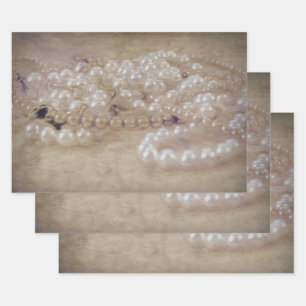 Antiek Sepia Brown Witte parels ontkoppelen Inpakpapier Vel