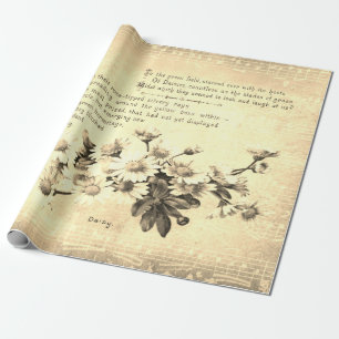 Antiek  Sepia Daisy Poetry of Flowers Cadeaupapier