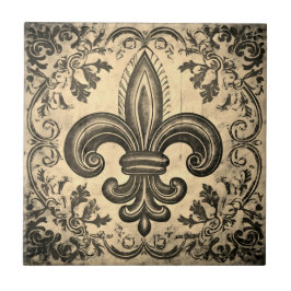 Antiek Sepia Fleur de Lis Distress Tegeltje