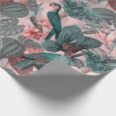 Antiek Sepia Papegaaien Tropisch Oerwoud Patroon Cadeaupapier (Hoek)