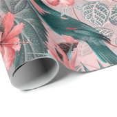 Antiek Sepia Papegaaien Tropisch Oerwoud Patroon Cadeaupapier (Rol Hoek)