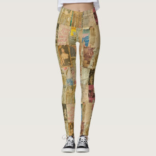 Antiek Sepia Portret Kranten Scrapboek Leggings