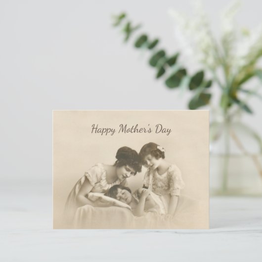 Antiek Sepia Portret van moeder en kind Feestdagenkaart (Staand voorkant)