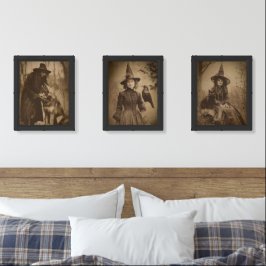 Antiek Sepia Print Witches Serie 2 Muurkunst Sets
