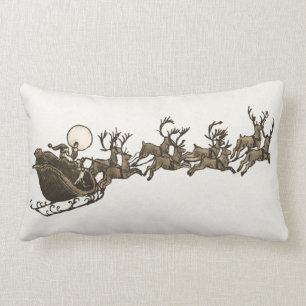 Antiek Sepia Santa Sleigh Reindeers Kussen
