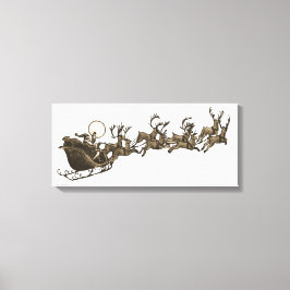  Antiek Sepia Santa Sleigh Rendieren Canvas Afdruk