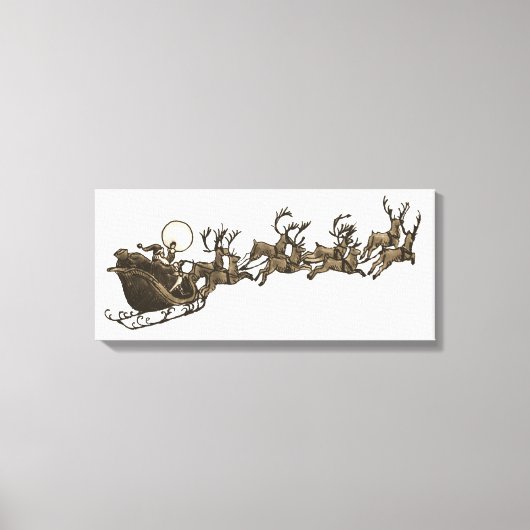 Antiek Sepia Santa Sleigh Rendieren Canvas Afdruk (Voorkant)