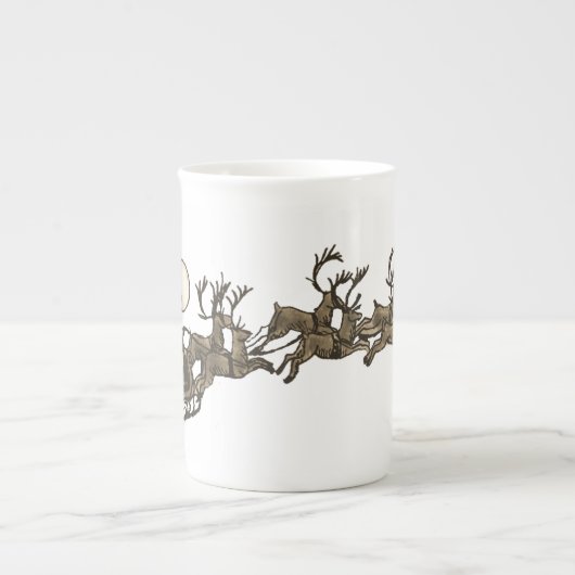  Antiek Sepia Santa Sleigh Rendieren Porselein Kop (Voorkant)