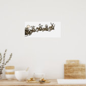  Antiek Sepia Santa Sleigh Rendieren Poster (Keuken)