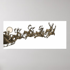  Antiek Sepia Santa Sleigh Rendieren Poster