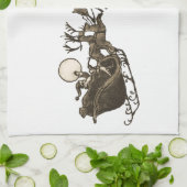  Antiek Sepia Santa Sleigh Rendieren Theedoek (Gevouwen)