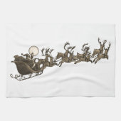  Antiek Sepia Santa Sleigh Rendieren Theedoek (Horizontaal)