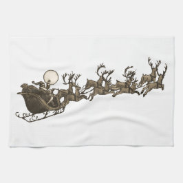  Antiek Sepia Santa Sleigh Rendieren Theedoek