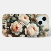 Antiek Shabby Chic Bord Roze Pioen Custom Naam Case-Mate iPhone Case (Achterkant (horizontaal))