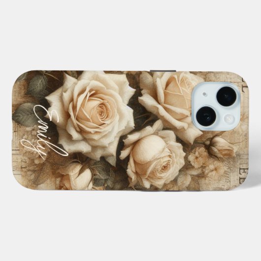Antiek Shabby Chic Cream Roos Collage Custom Naam Case-Mate iPhone Case (Achterkant (horizontaal))