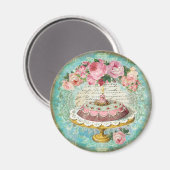 Antiek Shabby Chic Rozen & Cake Franse Patisserie Magneet (Voorkant / Achterkant)